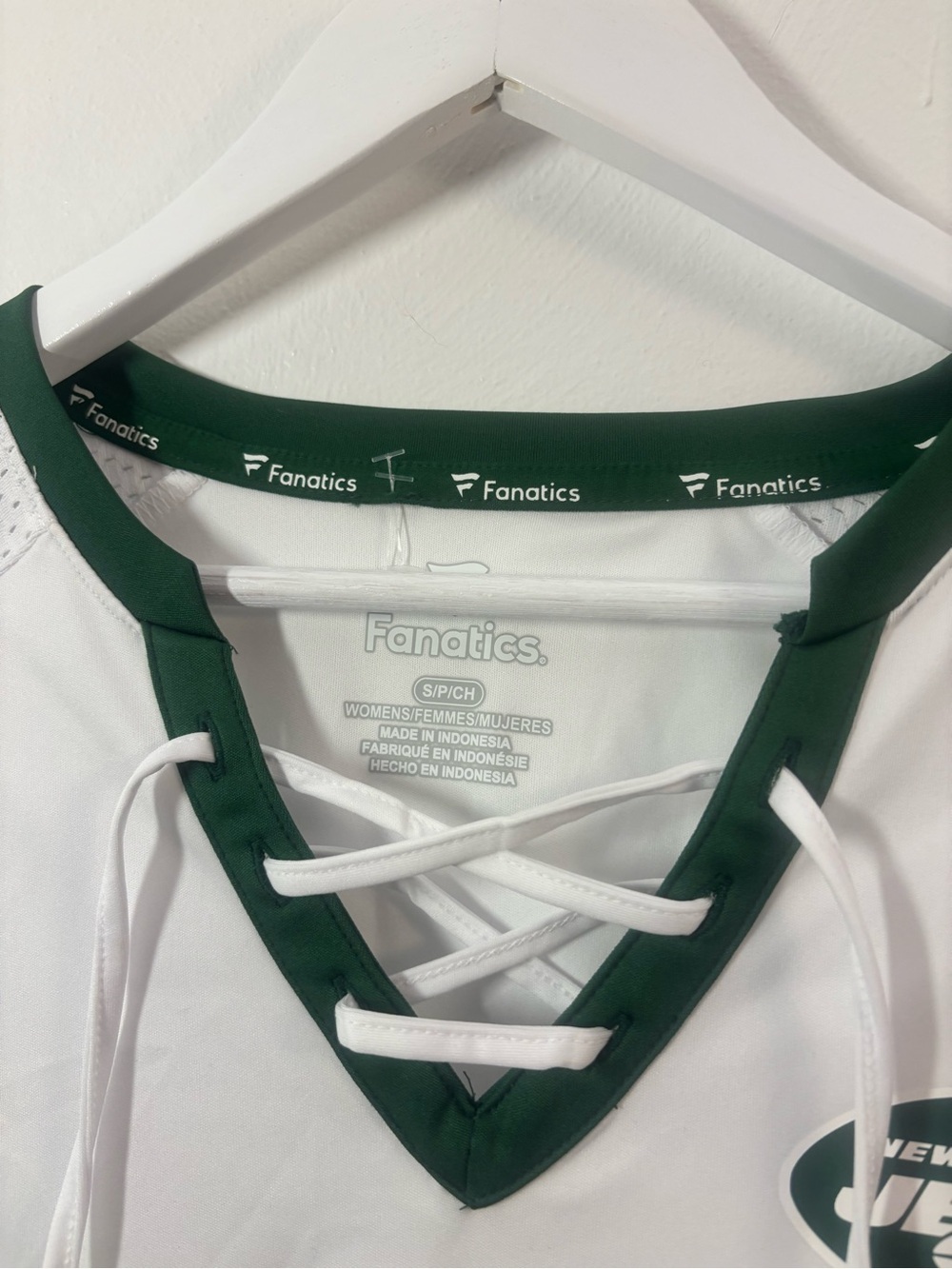 Fanatics New York Jets Women's White & Green Lace-Up V-Neck Jersey Size Small - Picture 3 of 8